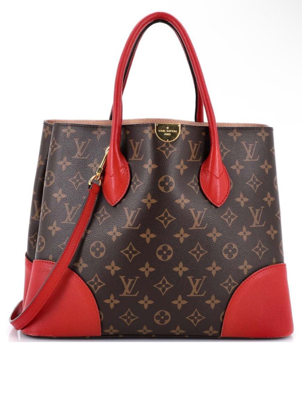 Louis Vuitton Monogram Canvas Tote with Red Leather Trim